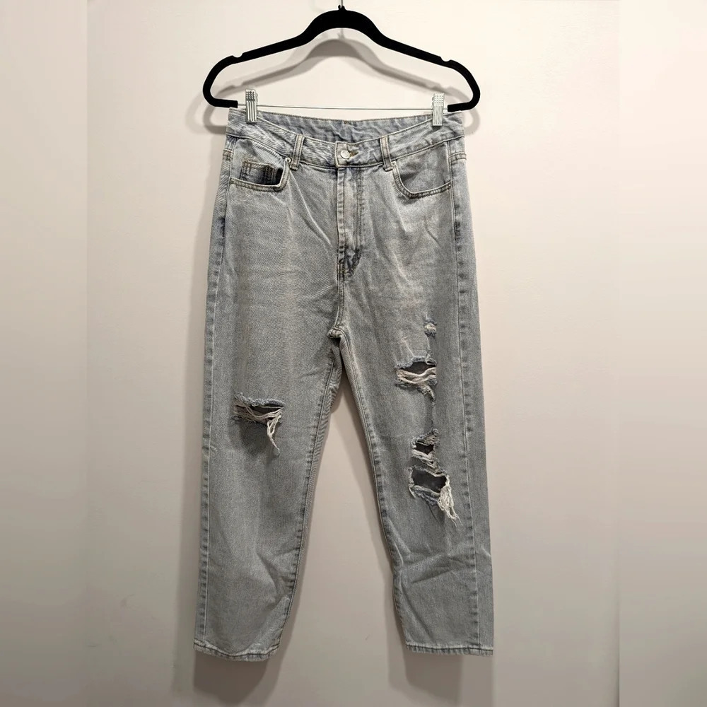 Shein Light Wash High Waist Distressed Ripped Cropped Jeans Size Large